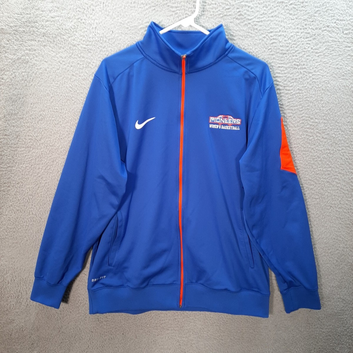 UW Platteville Pioneers Jacket Womens Large Blue Orange Nike Dri
