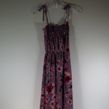 Mi Ami Womens Purple Floral Long Maxi Dress Size S USA Made Poly Blend