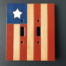 American Flag Light Switch Plate Cover Derks Wood Stars & Stripes Handmade EUC!