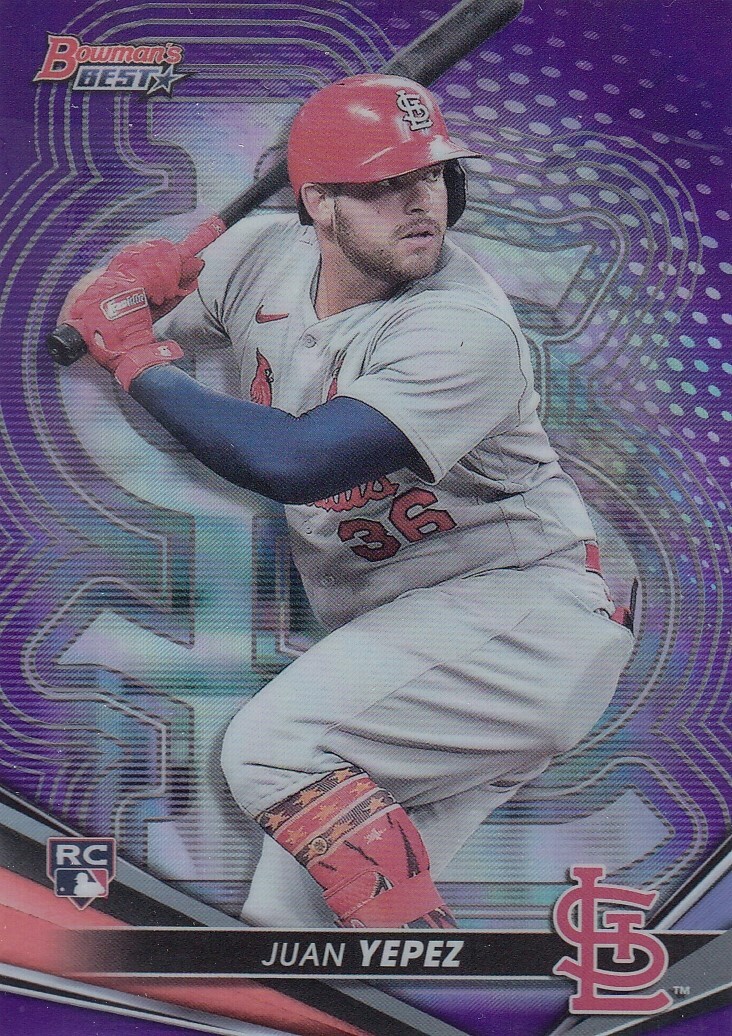 JUAN YEPEZ /250 BOWMAN'S BEST ROOKIE PURPLE REFRACTOR RC CARDINALS #15 2022 22