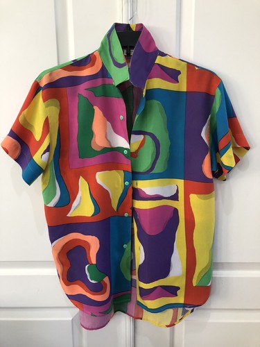Vintage 80’s Esprit Men’s Size M Shirt Abstract Pattern Button Down Short Sleeve - Picture 4 of 16