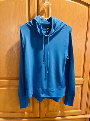 ABS By ALLEN SCHWARTZ Womens Blue Pullover Hi-Lo Hooded Top Size Medium