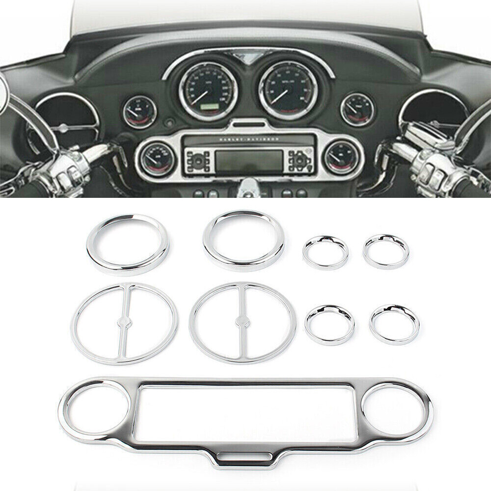 9-Piece Chrome Radio & Gauge Inner Fairing Trim Kit – Fits Harley Electra Glide / Street Glide / Trike 1996-2013