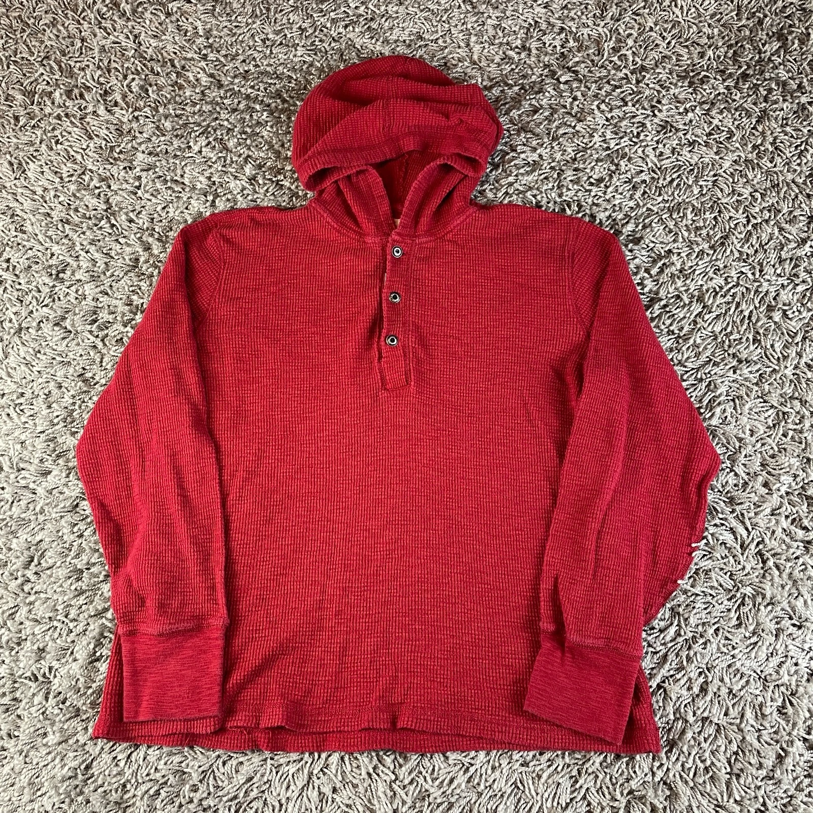 Ralph Lauren Denim & Supply Hoodie Mens Large L Red Waffle Knit Thermal Henley