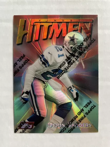 Deion Sanders 1997 Topps Finest “Hitmen” Refractor w/ Peeling