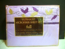 4 pc Purple Microfiber Sheet Set FULL Polyester Embroidered