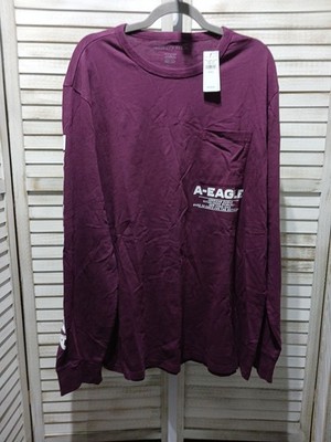 American Eagle Mens Shirt Size XL Tall Burgandy Long Sleeve Logo Front Pocket
