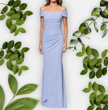 Xscape Women's Ruched Off-the-Shoulder Long Dress Size: 8 Sky Blue RETAIL: $279