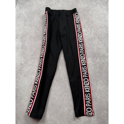 Kenzo Paris Kids Sz 8A/128 Black Logo Tape Leggings Pants Red White Pink Stripe