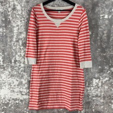 Banana Republic Size M Striped Scoop Neck Sweater Dress Orange White 3/4 Sleeve
