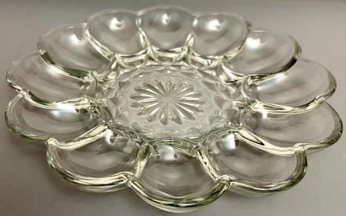 Anchor Hocking Fairfield Clear Deviled Egg Serving Dish Plate Platter Vintage