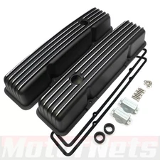 SBC Chevy 327 350 383 400 Tall Retro Finned Black Aluminum Valve Covers Hot Rod