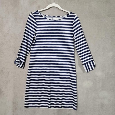 Lilly Pulitzer Dress Womens Small Blue White Stripe Shift 3/4 Sleeve Boat Neck