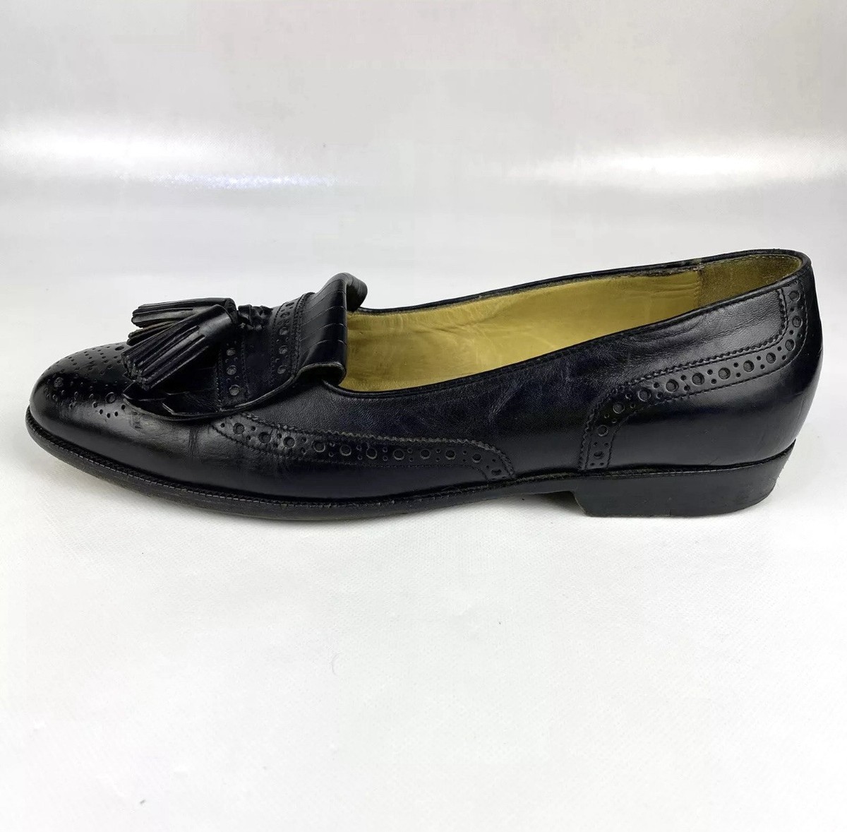 BRAGANO BY COLE HAAN MENS BLACK LEATHER TASSEL KILTIE WING 