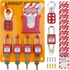 Lockout Tagout Station Metal Kit with Lock Out Tag Out Loto 2 Hasps, 20 Tags, 20