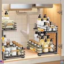 2 Pack Under Sink Organizer, 2 Tier Pull Out Metal Drawer for Kitchen & Bath