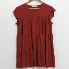 Indigo Soul Womens Burgundy Faux Suede Tiered Ruffle Sleeve Babydoll Dress Small