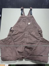 Carhartt Duck Bib Overalls Quilt Lined Double Knee Dark Brown 4XL