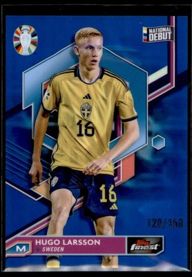 2023 Topps Finest Road to Euro 2024 Hugo Larsson Blue Refractor /150 RC #85