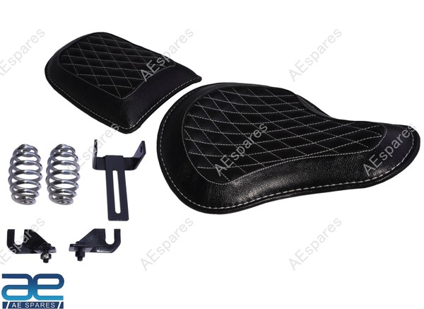 Echtleder Vorne & Hinten Sitz Satz Schwarz FüR Royal Enfield Klassisch 650 Gec-image