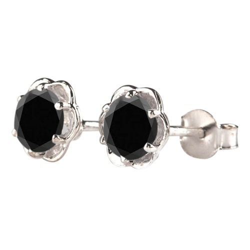 Borchie donna taglio tondo 100% diamante nero naturale 4,00 ct in argento sterling 925 - Foto 5 di 14