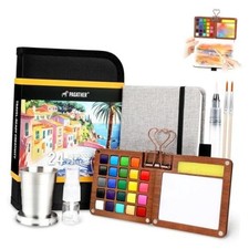 24 Colors Mini Watercolor Travel Set, Portable Watercolor Kit with Water