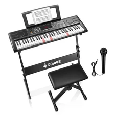 Donner DEK-300 Electronic Keyboard illuminated Lighted Key With Stand Bench Mic