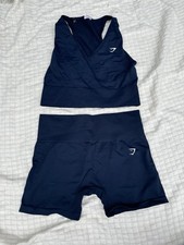 Gymshark Women's Set Navy Blue Halter Top  Shorts Set Size M Activewear