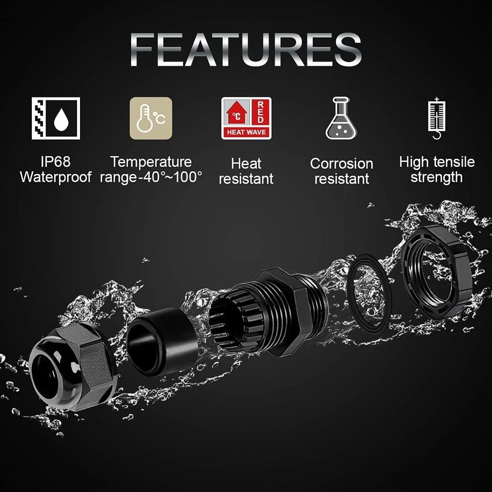 100-Pack NPT 1/2" Cable Glands Black Nylon Joints - Image 4 of 4