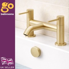 Gold Bath Filler Tap Twin Lever Handle Mixer Deck Mounted Modern Design