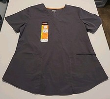 NWT ScrubStar Womens V-Neck Core Essential Pewter Scrub Top Sz LG