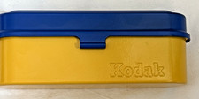 Vtg New Kodak Metal Storage Box for 5 Film Yellow/Blue Case Removable Insert