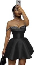 Homecoming Dresses for Teens Off Shoulder Beaded Short Prom Dress Corset Sweethe