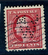 US Perfins, 1908 TWO CENTS, M146, MJ/W, rated C