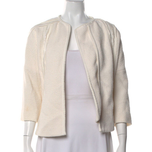 Vince Women Ivory Solid Lined Open Front Jacket Pockets 3/4 Sleeve S