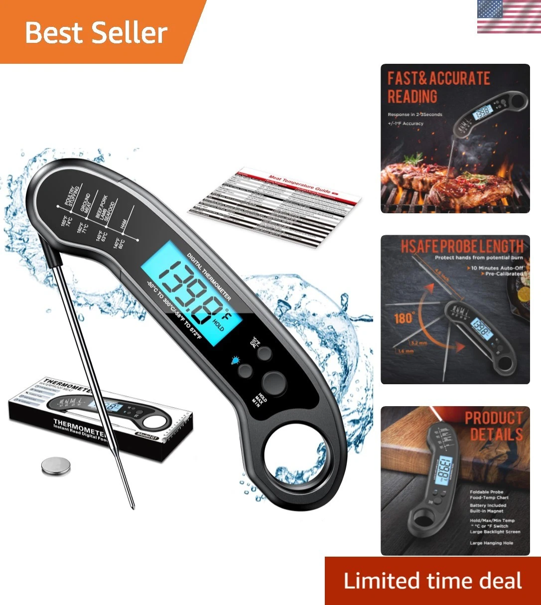 Meat Thermometer Digital, Instant Read Meat ThermometerI for Grill and Cookin...