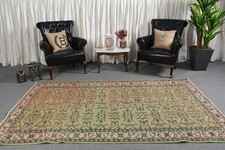 Turkish Large Rug 5,6x8,9 ft, Vintage Green M...