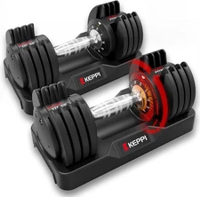 Keppi Adjustable Dumbbells Set-25lb/40lb/55lb/60lb, Anti-Slip Metal Fast Adjust