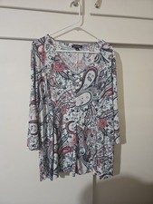 Roz Ali Paisley Print 3/4 Sleeve Pleated Tunic Top - Women's XL