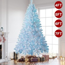 4ft 6ft 7ft White Christmas Tree With LED Lights Pre Lit Bushy Pine Metal Stand