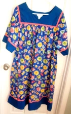 SOFT COMFY BLUE w/SEA DESIGN FABRIC GO SOFTLY WOMEN'S COTTON MUMU LOUNGER ROBE L