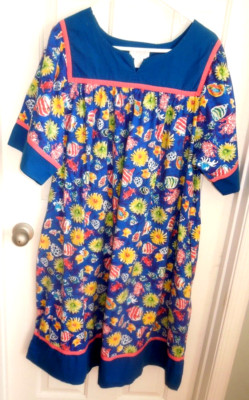 SOFT COMFY BLUE w/SEA DESIGN FABRIC GO SOFTLY WOMEN'S COTTON MUMU ...