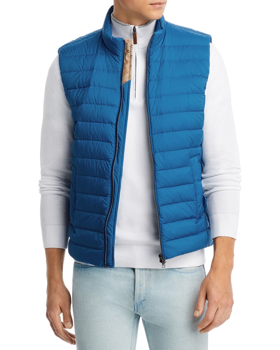 HERNO／down vest Herno Mens Monogram Goose Down Padded Vest 46 Blue IT 56