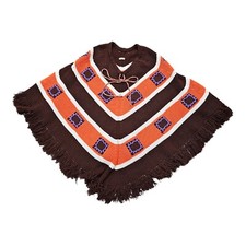 Vintage Knit Cape Poncho 70s Mod Brown Orange