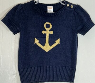 Gymboree Little Girl Sz XS Sweater Navy Blue Short Sleeve Gold Anchor ...