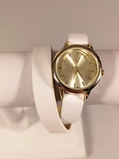 Charming Charlie Round Gold Tone Case White Wrap Bracelet Band Watch 16 Inch