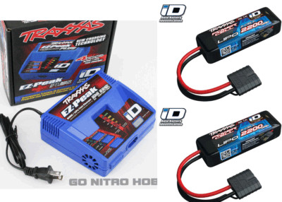 Traxxas EZ-Peak Plus Fast Charger w/ 2x ID 2S 7.4V 2200mAh Lipo : 1/16 E-REVO