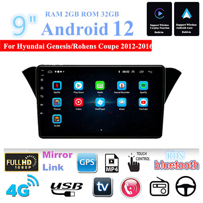 Car Radio For Hyundai Genesis Coupe 2012-2016 Android 12 Carplay Stereo GPS Navi