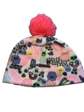 Girls Beanie Hat Size 4-7 pom pom rainbow print multicolor
