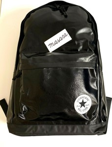 shiny black backpack